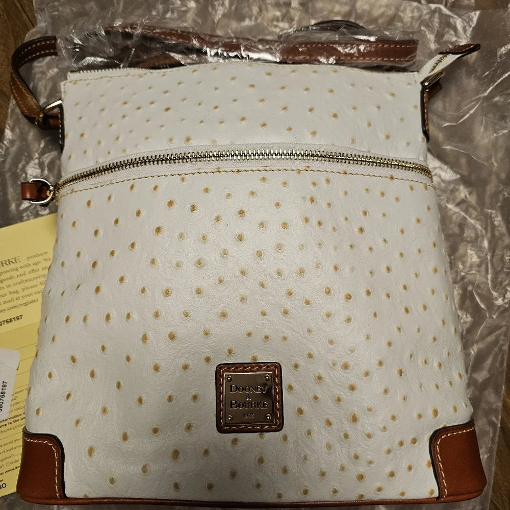 Dooney & Bourke White Ostrich With Tan Accents Leather Bag - Picture 7 of 9